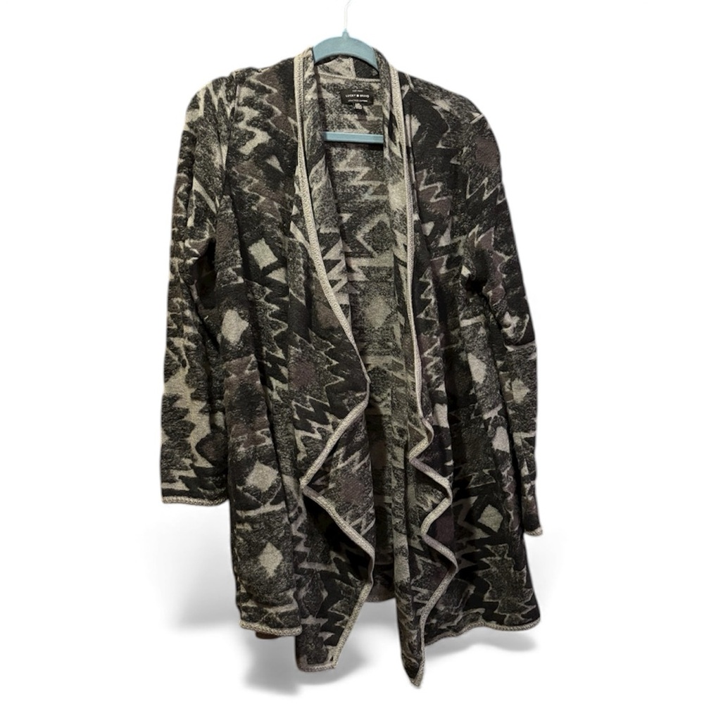Lucky Brand black & gray boho print open cardigan Large